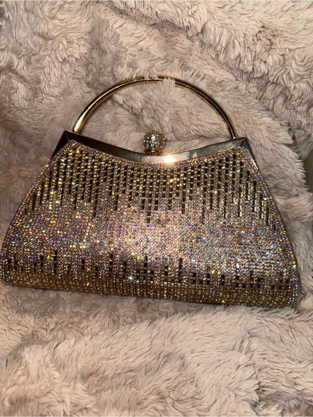 Crystal-Embellished Gold Evening Clutch Bag